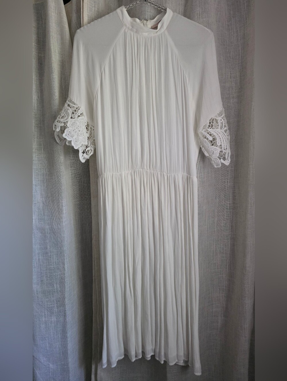 Forever 21 White Midi Dress with Lace/Crocheted Sleeves
